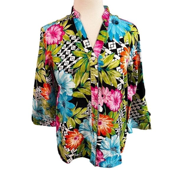 Alfred Dunner Blouse Buttoned Down Multi Color Floral size 10 - Picture 3 of 6
